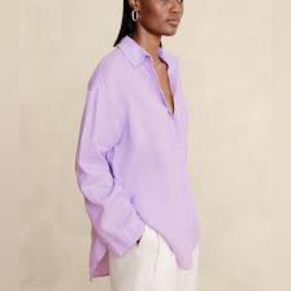 Banana Republic‎ The Oversized Linen Blouse NWT resortwear pastel lavender